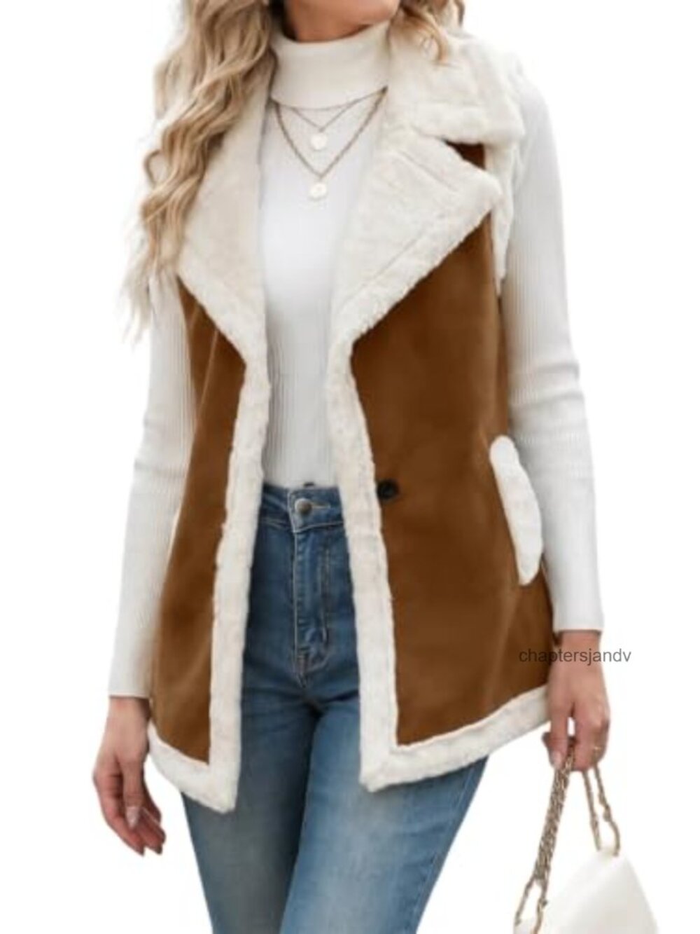 Womens Suede Faux Fur Vest Sleeveless Fleece Lined Fall Winter Outerwear